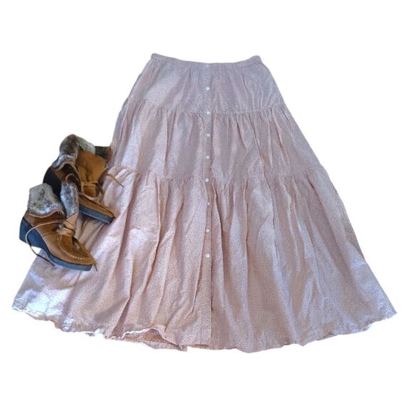 Anthropologie x Frye Elspeth Pink Floral Full Tiered Button Front Maxi Skirt XL - Picture 5 of 15